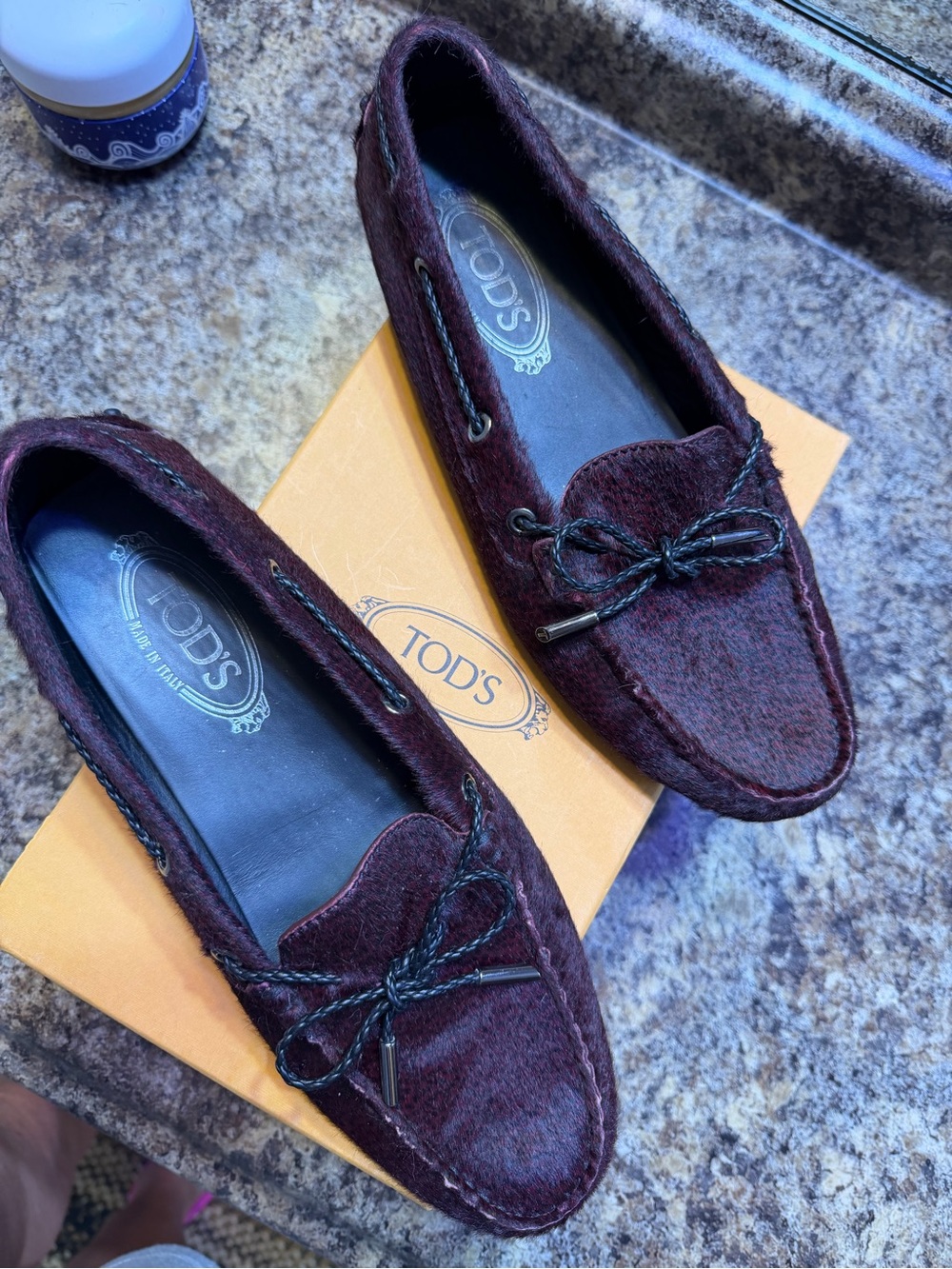 TOD'S womens Dark Burgundy Suede Driving Loafers